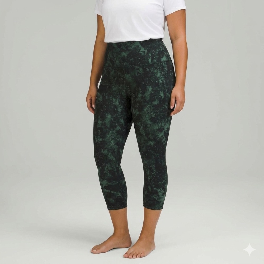 Balance Collection High Waist‎ Capri Leggings L Green Tie Dye Marble Wide Band